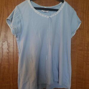 Earth Angels Women’s Light Blue Sleep Top – Size Large, 100% Cotton